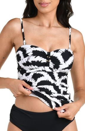 La Blanca Woven Shadows Bandeau Tankini in Black at Nordstrom, Size 16