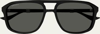 Gucci Mens Double-Bridge Acetate Aviator Sunglasses