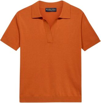 Brooks Brothers Open Collar Katoenen Gebreide Polo - Dames - V-hals truien - Oranje - XL - Katoen - Truien & Vesten