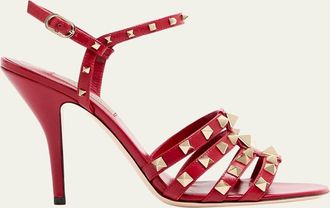 Valentino Garavani 100mm Rockstud Leather Ankle-Strap Sandals
