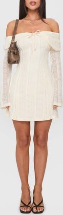 Princess Polly Colettie Off the Shoulder Long Sleeve Minidress in Cream at Nordstrom, Size 4