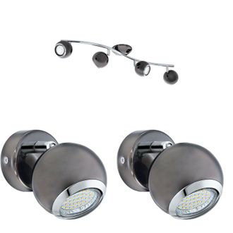 Loops Quad Ceiling Spot Light & 2x Matching Wall Lights Black Nickel Adjustable Shade in Metallics
