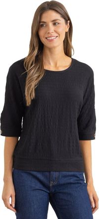 Klass Textured Button Cuff Top - Black - L