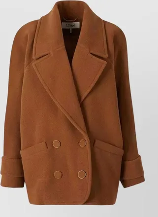 Chlo&eacute; merino wool double-breasted herringbone short coat