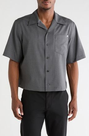 Helmut Lang Boxy Short Sleeve Wool Button-Up Shirt in Light Grey Melange at Nordstrom Rack, Size X-Large
