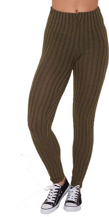 Generic Aimanz Fashions Womens Chunky Cable Knitted Full Length Thick Leggings - Ladies Knit Ribbed Stretchy Warm Pants (Khaki, 8-10)