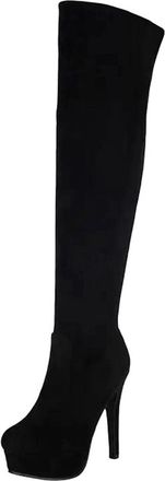 Generic Womens Sexy Over The Knee Boots Round Toe Thin High Heel With Platform Zipper Stretch Thigh High Party Shoes