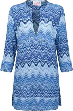 MC2 Saint Barth Wavy Multitone Blue Top with V-Neckline