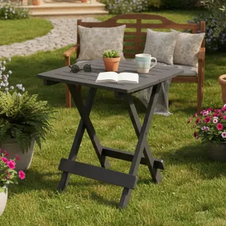 Dmora Mesa De Jard&iacute;n Elpino, 2 Plazas, Largo M&aacute;x 44 Cm Hecho En Italia, Acabado Liso, 44x44x50h Cm Negro Antracita