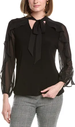 Anne Klein Ruffle Tie Neck Top