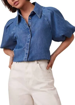 Mint Velvet Denim Puff Sleeve Shirt in Blue at Nordstrom, Size X-Small