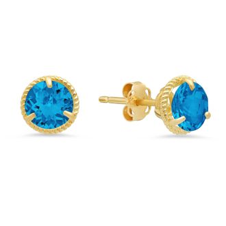 MAX + STONE 14k Yellow Gold Roped Halo Gemstone Round Stud Earrings for Women 6mm