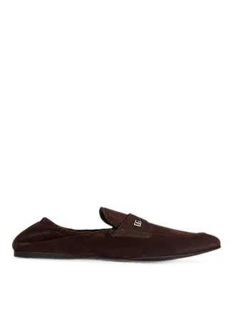 Dolce & Gabbana Brown Suede Slip-On Loafers With Logo Bit