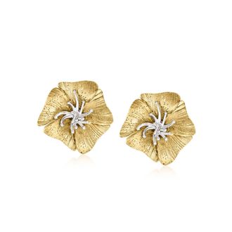 Ross-Simons Italian Sterling Silver and 18kt Gold Over Sterling Flower Earrings