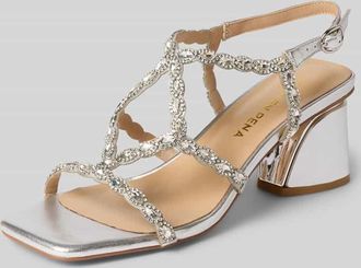 Alma En Pena Sandalette mit Ziersteinbesatz und Blockabsatz in Silber, Gr&ouml;&szlig;e 36