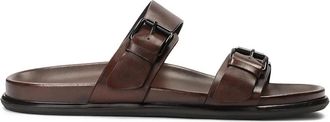 Kazar Bruine leren slippers met twee verstelbare banden - Heren - Sandalen - Bruin - 41 EU - Leer - Schoenen