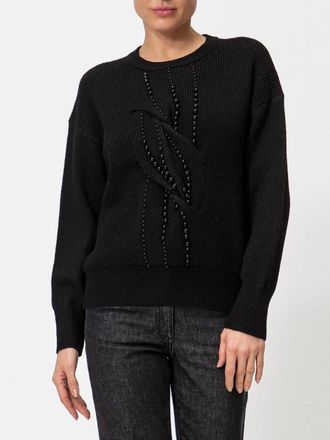 Twin-Set Maglia girocollo in maglia a coste di misto lana con perline