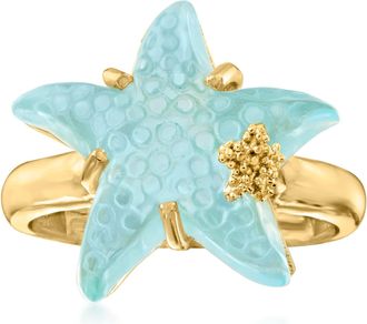Ross-Simons Italian Tagliamonte 16mm Blue Venetian Glass Starfish Ring in 18kt Gold Over Sterling