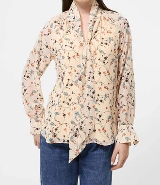 French Connection Leithia Wispy Chiffon Neck Tie Top In Bisque Multi