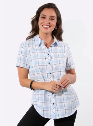 Casual Looks Karobluse CASUAL LOOKS, Damen, Gr. 36, hellblau, ecru, kariert, 100% Baumwolle, gemustert, kariert, Blusen Karobluse