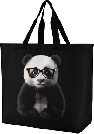 Generic Panda With Eye Glasses Reusable Shopping Bags Large Capacity Grocery Bag Heavy Duty Tote for Women 40x40x16cm