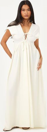 Brave Soul Vestito midi in jersey testurizzato color crema con scollo a V e laccetti-Bianco