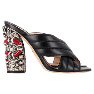 Gucci Pre-owned Womens Webby Snake Heel Mules in Black Leather - Size EU 40