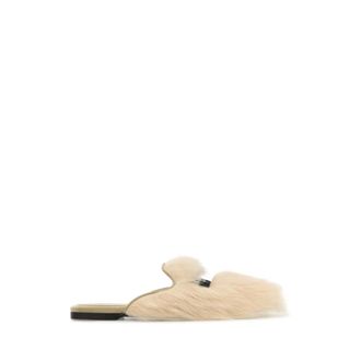 Dolce & Gabbana Shearling And Suede Slippers - Dames - Pantoffels - Beige - 41 EU - Leer - Schoenen
