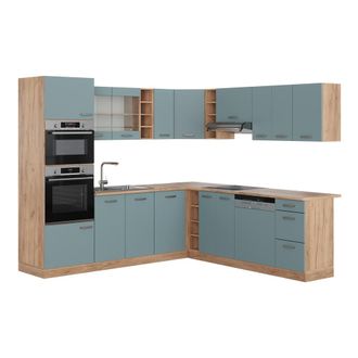 Vicco Cocina Esquinera R-line, Roble Azul-gris-dorado, 237 X 247 Cm, Et Roble