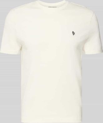 Review Basic Slim Fit T-Shirt mit Flock-Logo auf der Brust in Offwhite, Gr&ouml;&szlig;e XXL