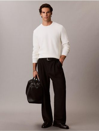 Calvin Klein Mens Textured Cotton Crewneck Sweater - White - 2XL