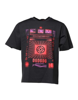 Dolce & Gabbana Mens Black Cotton Graphic Print Crew Neck T-Shirt Nylon Elastane