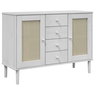 Berkfield Home Sideboard SENJA Rattan Look White 112x40x80 cm Solid Wood Pine | Size: 112 x 40 x 80 cm