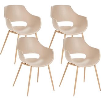 Beliani Conjunto De 4 Sillas De Comedor Modernas Minimalistas Asiento De Pl&aacute;stico Beige Millers