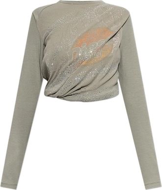 Diesel T-Asay Top - Dames - Longsleeves - Groen - XS - Pailletten - Tops