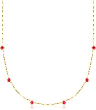 RS Pure by Ross-Simons Bezel-Set Lab-Grown Ruby Station Necklace in 18kt Gold Over Sterling