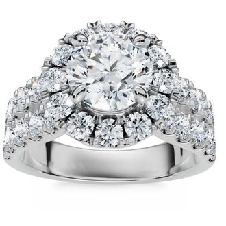 Pompeii3 2 1/2 Ct Halo Round Diamond Double Row Engagement Ring 10k White Gold Lab Grown
