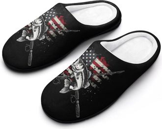 Generic Vintage USA Flag Bass Fishing Men Slippers Funny House Shoes Cotton Slipper for Indoor Outdoor