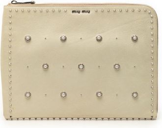 Miu Miu Ivory White Leather Rhinestone Clutch Bag (Pre-Owned)
