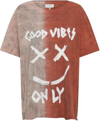 One Teaspoon Tie Dye Katoenen T-shirt met Print - Dames - T-shirts - Veelkleurig - XL - Katoen - Tops