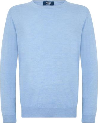 Fedeli Round Neck Jumper - male - Fedeli - Cashmere Knitwear - Blue - XL - Knitwear