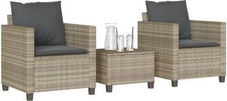 vidaXL Sillas Y Mesita De Jard&iacute;n 3 Piezas Rat&aacute;n Sint&eacute;tico Coj&iacute;n Gris Vidaxl