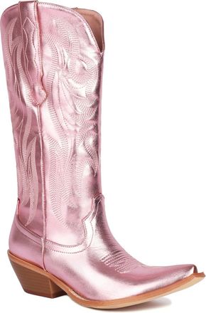 Generic Womens Pointed Toe Western Cowboy Boots PU Leather Mid-Calf Boots with Embroidery Stitched Block Heel Cowgirl Boot,Pink,3.5 UK