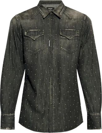 Dsquared2 Stijlvolle Denim Overhemden voor Mannen - Heren - Spijkeroverhemden - Zwart - 2XL - Denim - Overhemden
