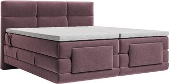 Vente-Unique Conjunto completo boxspring cabecero acolchado + somieres de relajaci&oacute;n el&eacute;ctrica + colch&oacute;n + sobrecolch&oacute;n - 2 x 90 x 200 cm - Tela - Burdeos - LODI d