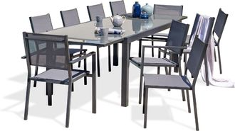 DCB Garden Tolede - Conjunto De Comedor 10 Plazas De Aluminio Tablero De Vidrio - Dcb Garden