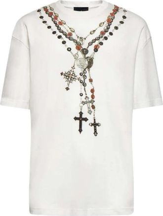 John Richmond T-shirt met Juweelprint en Kruizen - Heren - T-shirts - Wit - S - Katoen - Tops
