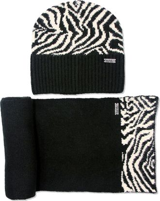 Nicole Miller Womens Hanging Scarf and Beanie Hat Set Cold Weather, Zebra, One Size (Pack of 3)