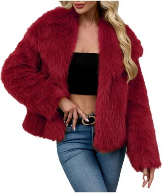 Generic Faux Fur Coat for Women Uk - Fleece Winter Warm Plush Jacket, Solid Color Long Sleeve Top, Open Front Lapel Cardigan, Ladies Elegant Outwear Overcoats