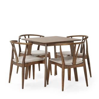 HOMN Juego de mesa 80x80 cm y 4 sillas de comedor color nogal